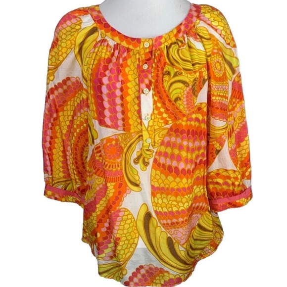 Banana Republic Trina Turk Orange Yellow Silk Blend Blouse Top Size 6 - Picture 1 of 6
